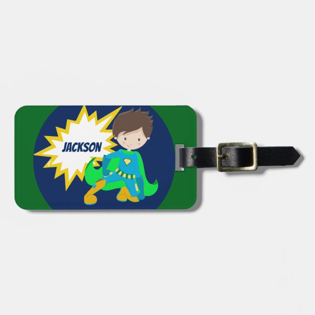 Custom Cool Superhero Kids Luggage Tag (Front Horizontal)