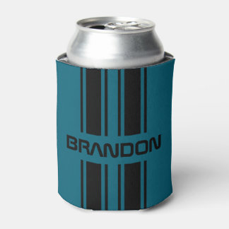 Custom Cool Teal Blue Black Auto Race Sport Stripe Can Cooler