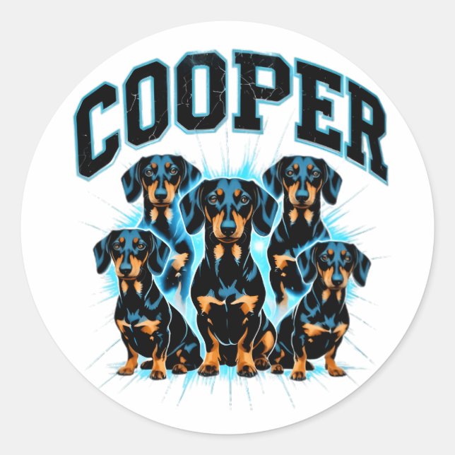 Custom Cooper Dachshund Sticker Vintage 90s Bootle (Front)