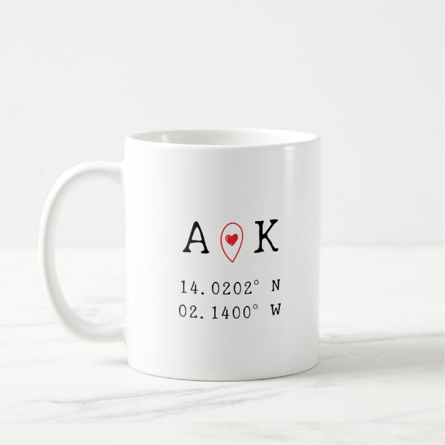 Custom Coordinates Fist Date Valentine's Day Gift Coffee Mug (Left)