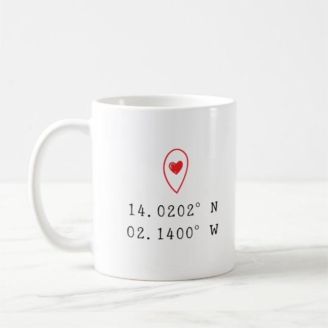 Custom Coordinates Heat Location Valentine's Day Coffee Mug (Left)