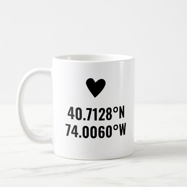 Custom Coordinates Longitude Latitude Valentines Coffee Mug (Left)