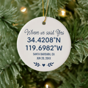 Custom Coordinates Where We Said Yes Engagement Ceramic Tree Decoration