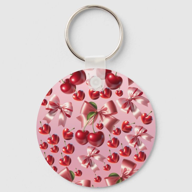 Custom Coquette Heart Bow Pattern  Key Ring (Front)