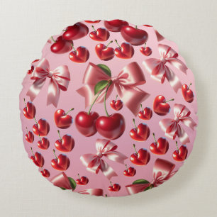 Custom Coquette Heart Bow Pattern Wrapping Paper Round Cushion