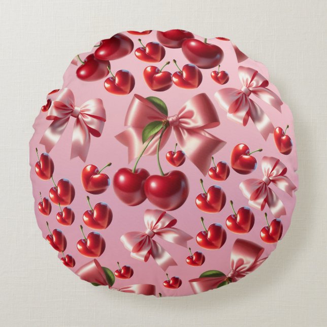 Custom Coquette Heart Bow Pattern Wrapping Paper Round Cushion (Front)