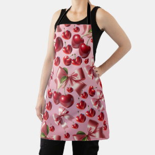 Custom Coquette Heart Cherry Bow Pattern Apron