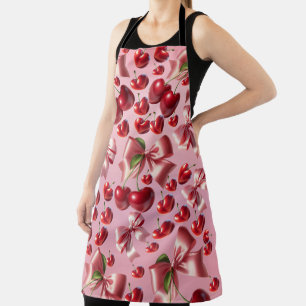 Custom Coquette Heart Cherry Bow Pattern Apron