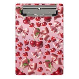 Custom Coquette Heart Cherry Bow Pattern Mini Clipboard