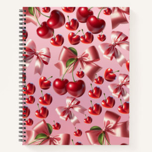 Custom Coquette Heart Cherry Bow Pattern Notebook