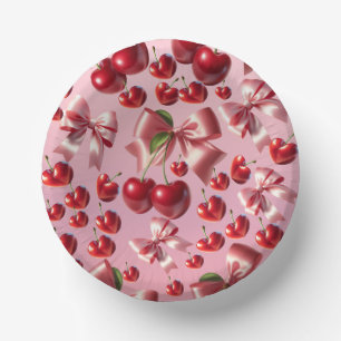 Custom Coquette Heart Cherry Bow Pattern Paper Plate