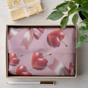 Custom Coquette Heart Cherry Bow Pattern Tissue Paper