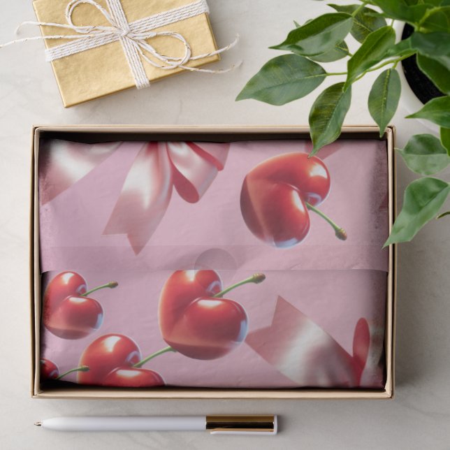 Custom Coquette Heart Cherry Bow Pattern Tissue Paper (Gift)