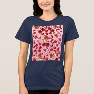 Custom Coquette Heart Cherry Bow Pattern Tri-Blend Shirt