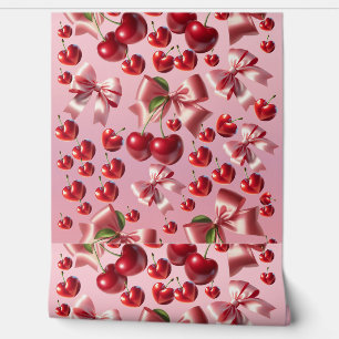 Custom Coquette Heart Cherry Bow Pattern Wallpaper