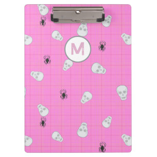 Custom Coquette Pink Plaid Halloween Skulls Clipboard