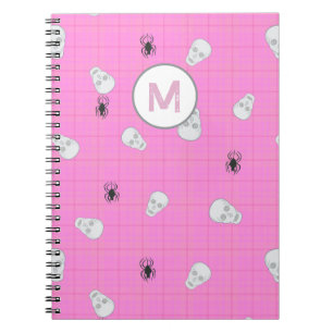Custom Coquette Pink Plaid Halloween Skulls Notebook