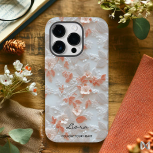 Custom Coral Embroidered Floral with Quote Case-Mate iPhone 14 Pro Case