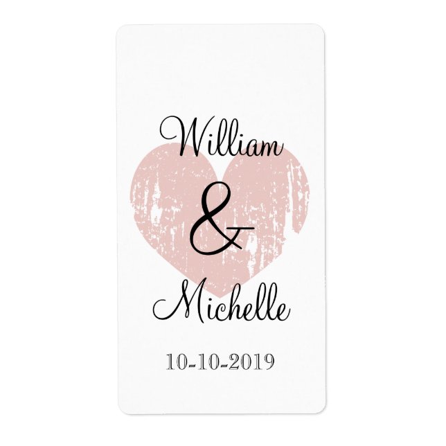 Custom coral heart wedding wine bottle labels (Front)