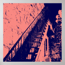 Custom Coral Navy Blue Stairs Poster