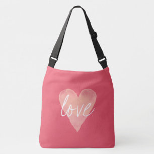 Custom coral pink love heart large cross body bag