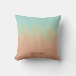 Custom Coral Pink Turquoise Blue White Stripes Cushion