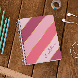 Custom Coral Red Blush Mauve Pink Gold Art Stripes Planner