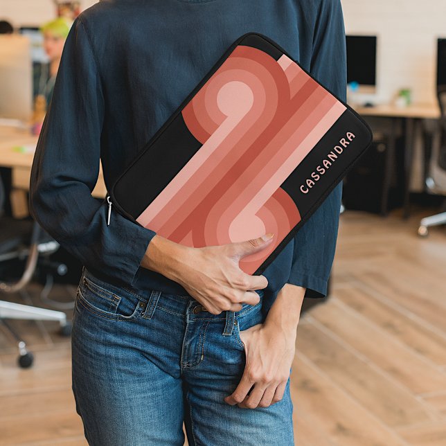 Custom Coral Red Blush Pink Retro Art Pattern Laptop Sleeve (Creator Uploaded)
