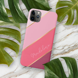 Custom Coral Red Pastel Blush Pink Art Stripes iPhone 16 Pro Max Case