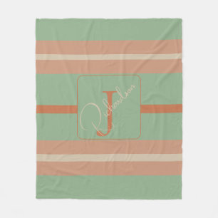 Custom Coral Sage Stripe Monogram Boho Pastel Chi Fleece Blanket