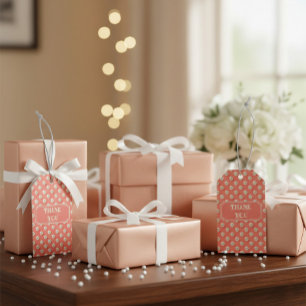 Custom Coral Thank You Gift tag with Pearl Details