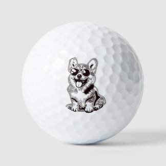Custom Corgi Puppy with Sunglasses | Sketch Art Golf Balls