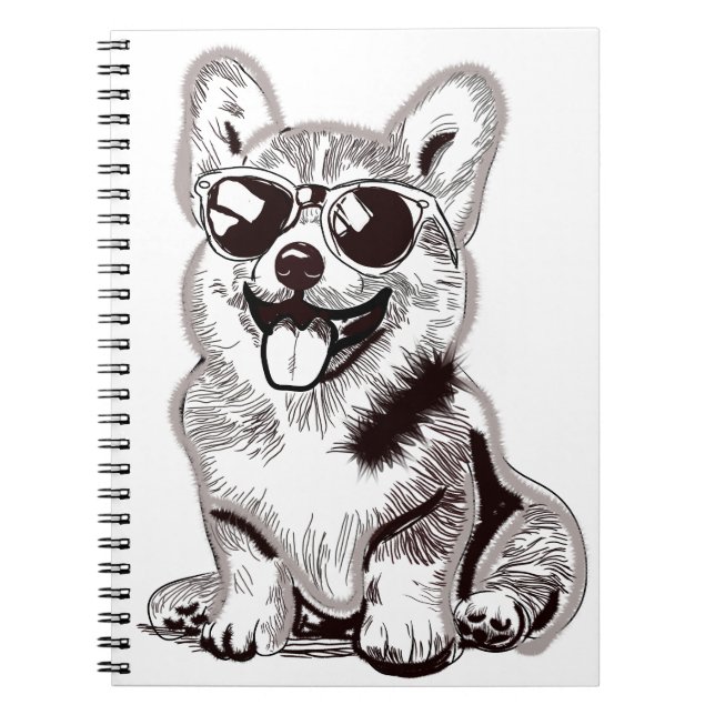 Custom Corgi Puppy with Sunglasses | Sketch Art Notebook (Front)