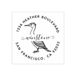 Custom Cormorant Bird Return Address Family Name Rubber Stamp