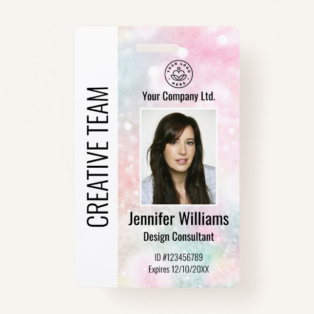 Custom Corporate Employee ID Badge Pink Glitter (Front)