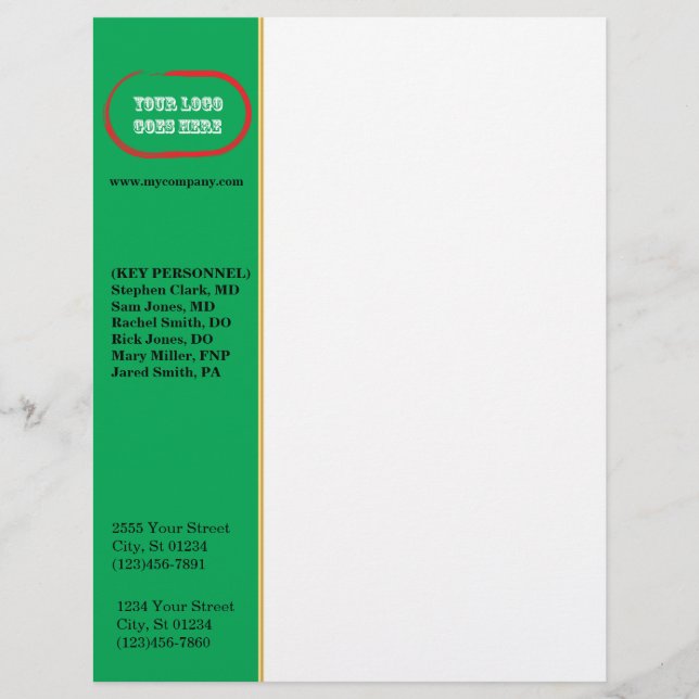 Custom Corporate Letterhead - Green/Gold Side Bar (Front)