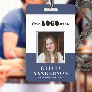 Custom corporate logo employee photo blue ID Badge
