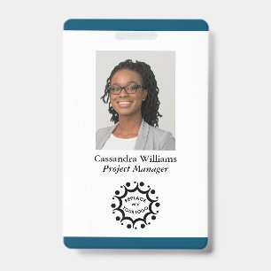 Custom Corporate Logo & Headshot Employee Teal ID Badge