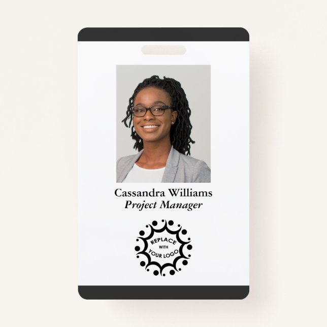 Custom Corporate Logo & Photo Employee Dark Grey ID Badge (Front)