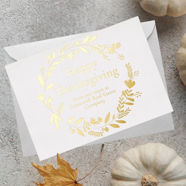 Custom Corporate Thanksgiving Beautiful Gold Foil Holiday Card (Creator Uploaded)