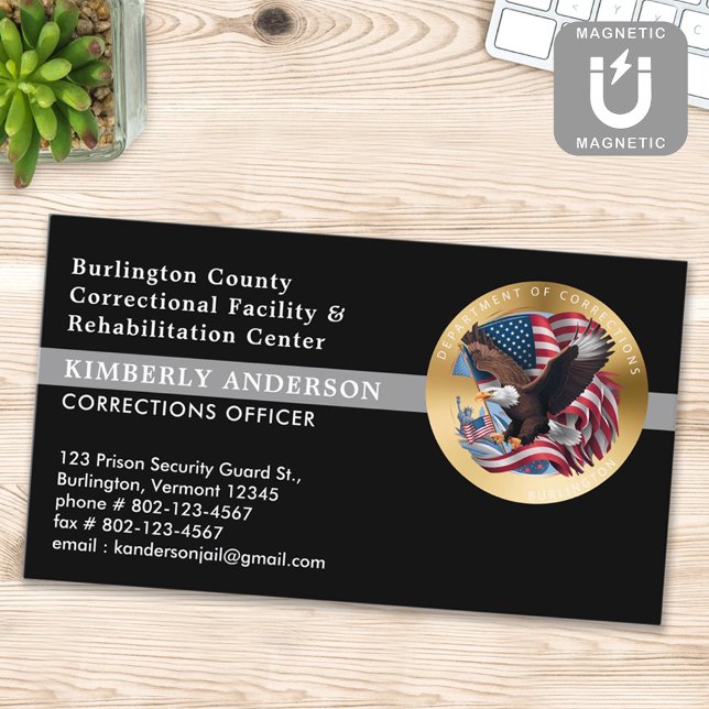 Custom Correctional Department Prison Guard Logo Magnetic Business Card (Creator Uploaded)