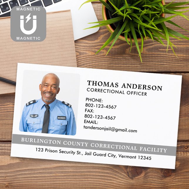 Custom Correctional Officer Photo Prison Guard Magnetic Business Card (Creator Uploaded)