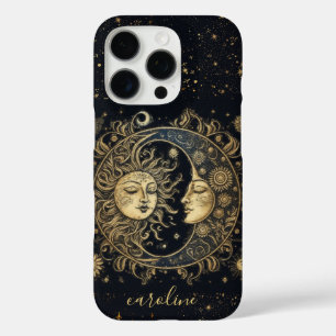 Custom Cosmic Celestial Gold Black Sun Moon Stars  iPhone 16 Pro Case