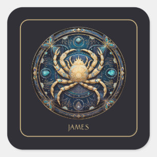 Custom Cosmic Crab Zodiac Symbol Black Gold Cancer Square Sticker