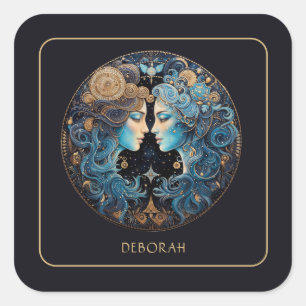 Custom Cosmic Twin Zodiac Symbol Black Gold Gemini Square Sticker