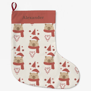 Custom Cosy Capybara Christmas Large Christmas Stocking