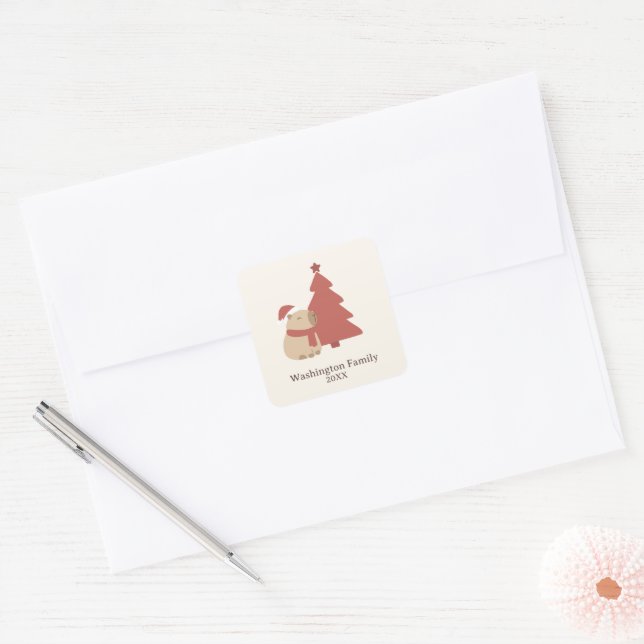 Custom Cosy Capybara Christmas Square Sticker (Envelope)