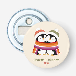 Custom Cosy Lesbian Penguins Christmas Bottle Opener