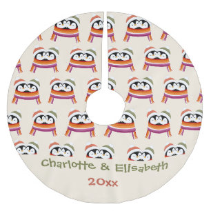Custom Cosy Lesbian Penguins Christmas Brushed Polyester Tree Skirt