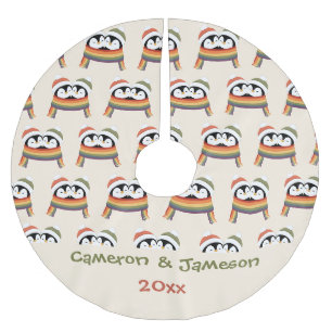 Custom Cosy Pride Penguins Christmas Brushed Polyester Tree Skirt